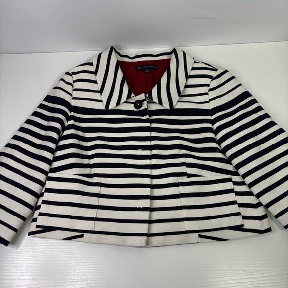 Brooks Brothers Navy and White Nautical Striped Crop Blazer Size 12 YY1000 - Picture 3 of 9